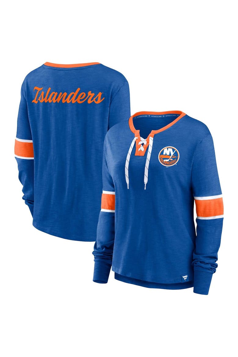 Women's Fanatics Branded Royal New York Islanders Effervescent Exclusive Lace-Up Long Sleeve T-Shirt, Main, color, Royal