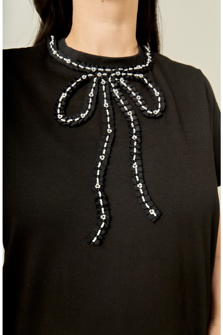 Pearl-Embellished Bow T-Shirt, Alternate, color, BLACK