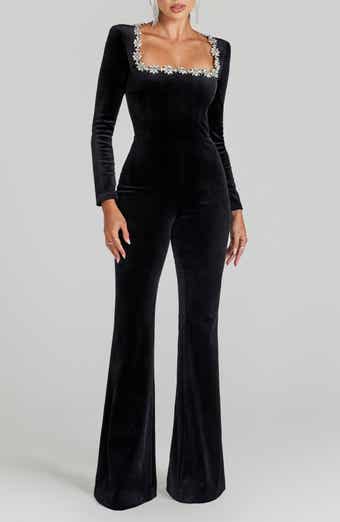 Kimberly Rhinestone Trim Velvet Jumpsuit