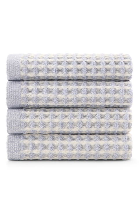 Set of 4 Pure Yarn Dyed Cotton Waffle Washcloths