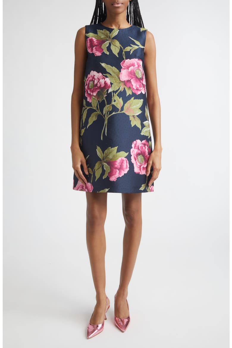 Peony Jacquard Sleeveless Shift Dress, Main, color, MIDNIGHT MULTI