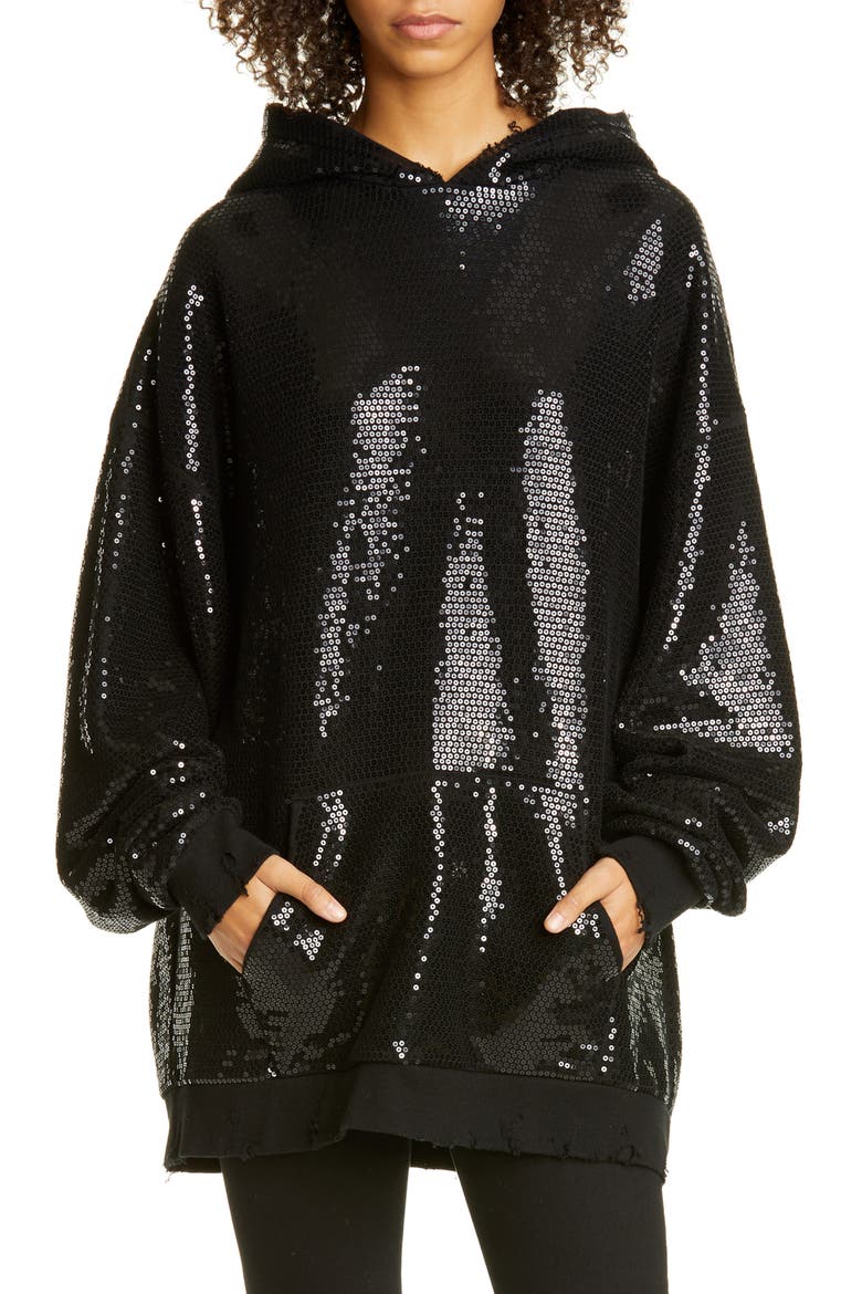 Sequin Hoodie, Main, color, BLACK SEQUIN