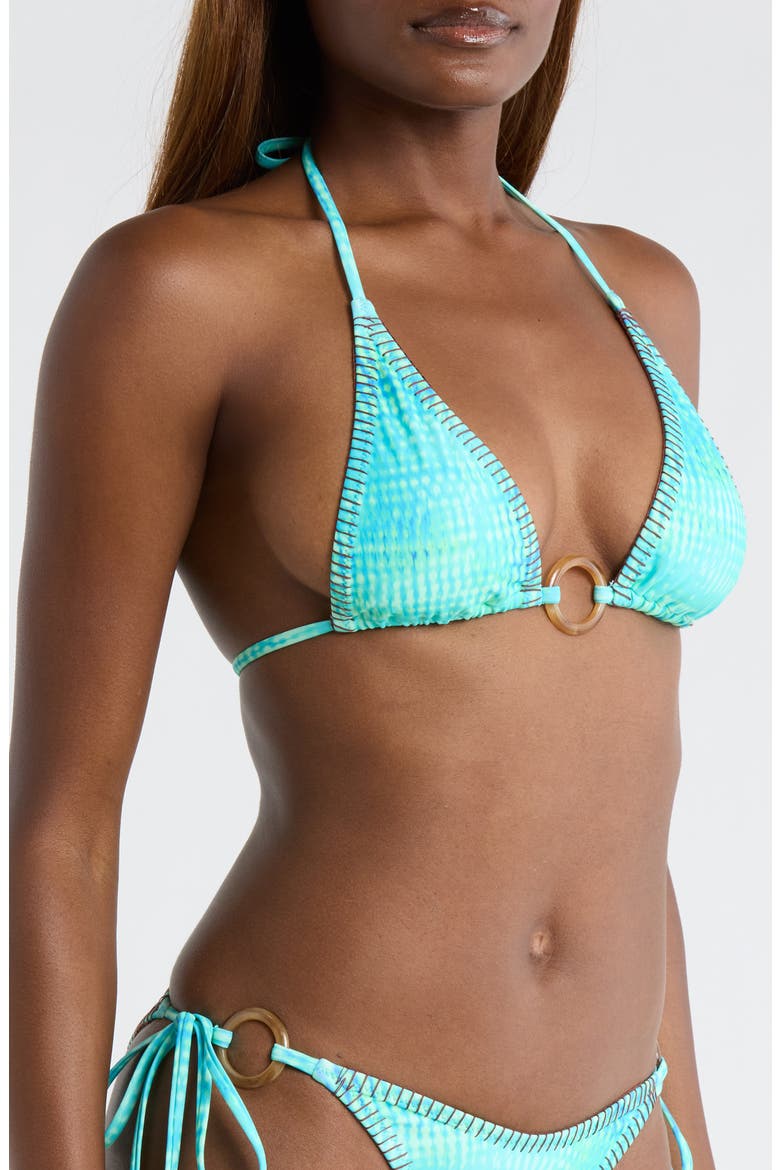 Ring Lace Stitch Halter Bikini Top, Alternate, color, SUMMER SEAS