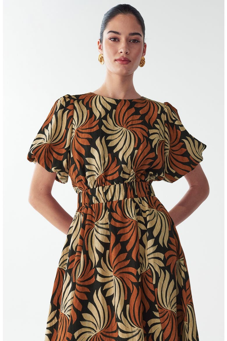 Pen Midi Dress, Alternate, color, Golden Leaf