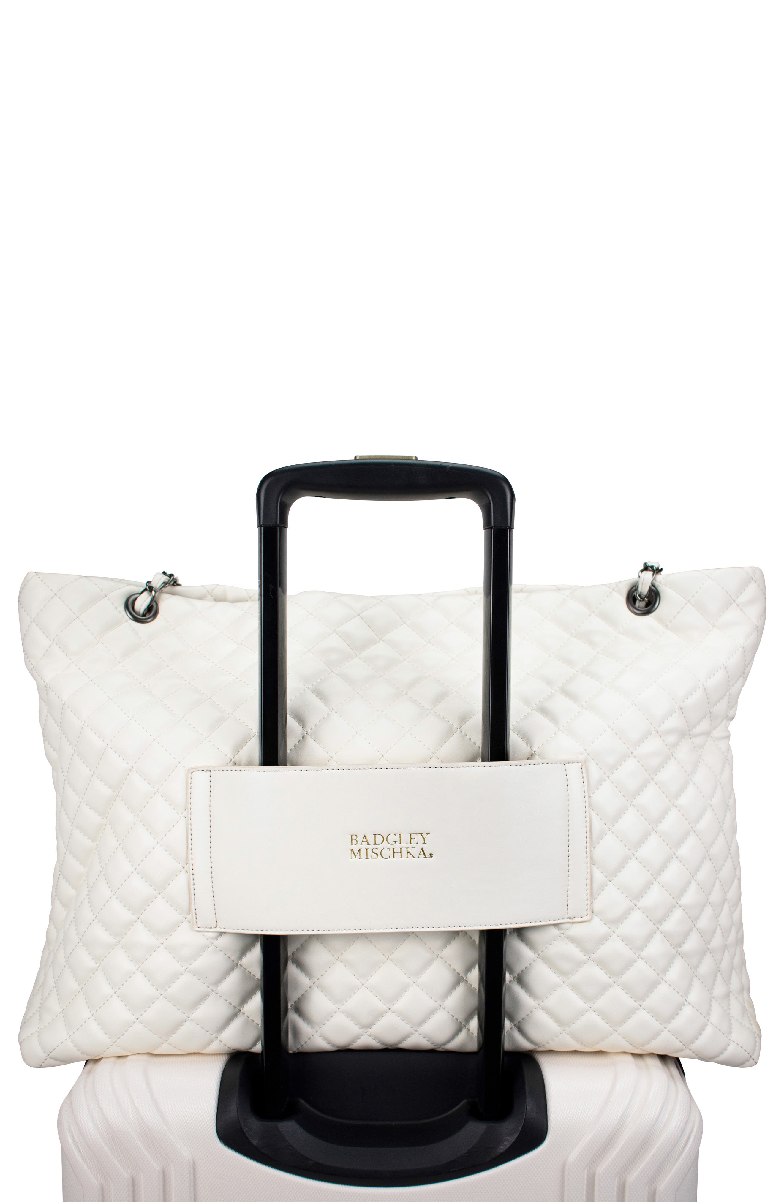BADGLEY MISCHKA Diana XL Quilted Vegan Leather Travel Weekender Duffel Bag, Alternate, color, Cream
