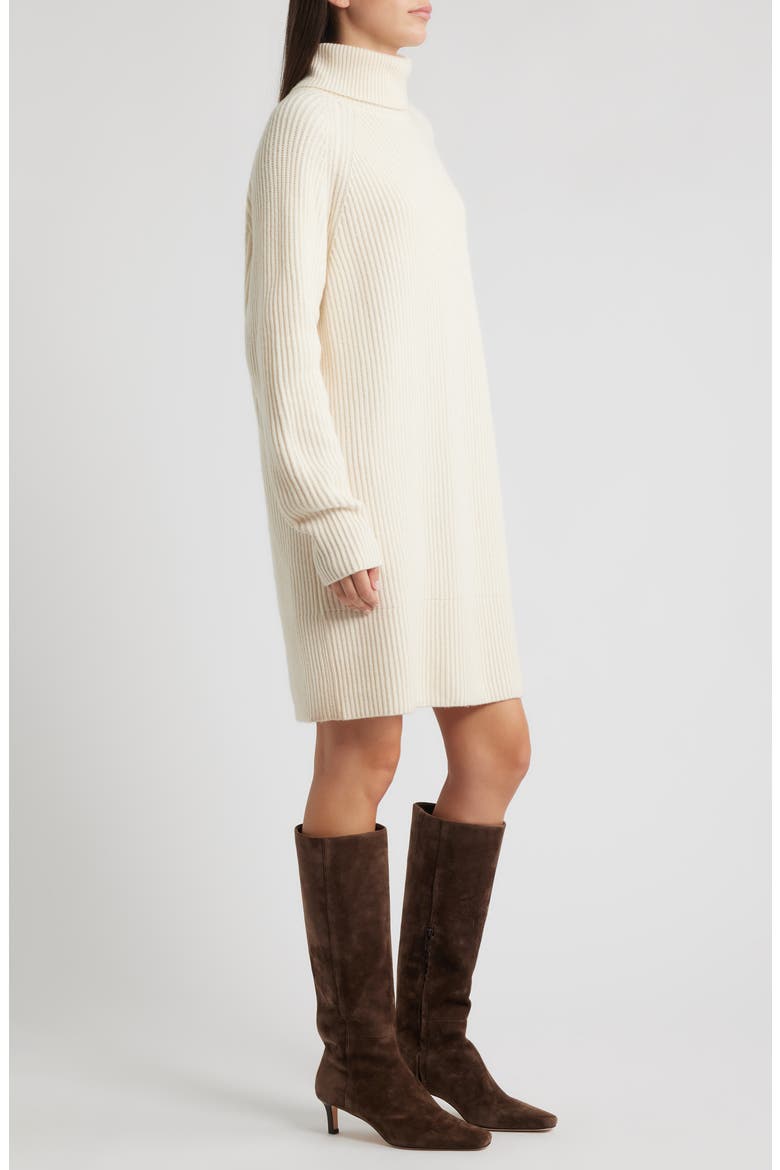 Foclore Long Sleeve Virgin Wool & Cashmere Turtleneck Sweater Dress, Alternate, color, OPEN WHT