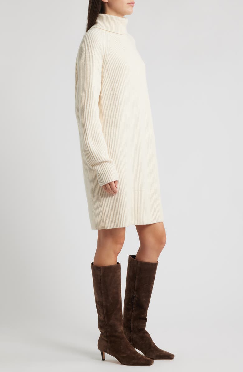 BOSS Foclore Long Sleeve Virgin Wool & Cashmere Turtleneck Sweater Dress, Alternate, color, Soft Cream