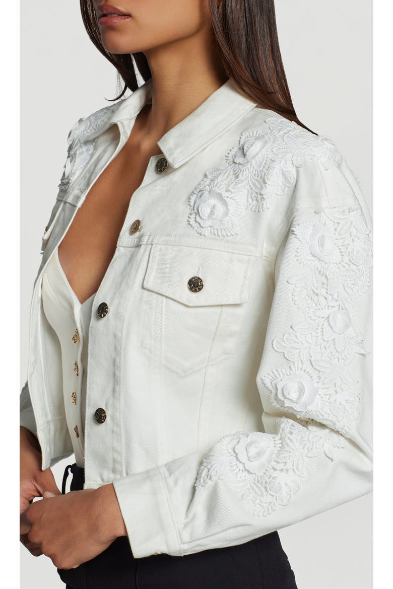 Lexia 3D Lace Combo Denim Jacket, Alternate, color, Chalk White