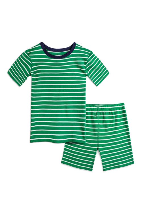 Shop Mightly 100% Organic Cotton Stripe Shortie Snug Fit Kids Pajamas In Green Stripe