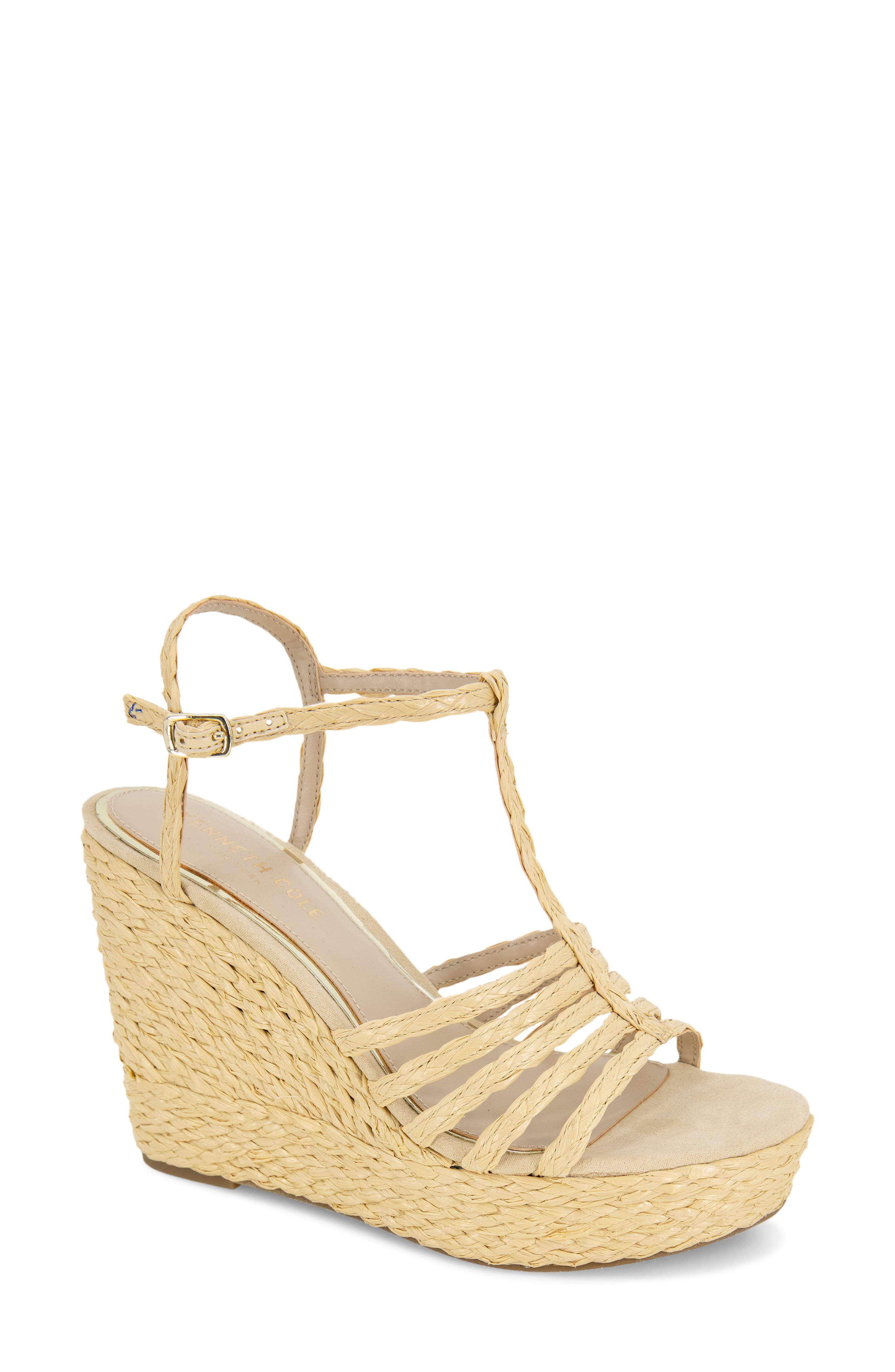 Kenneth Cole Celia Ankle Strap Platform Wedge Sandal, Main, color, Natural Raffia