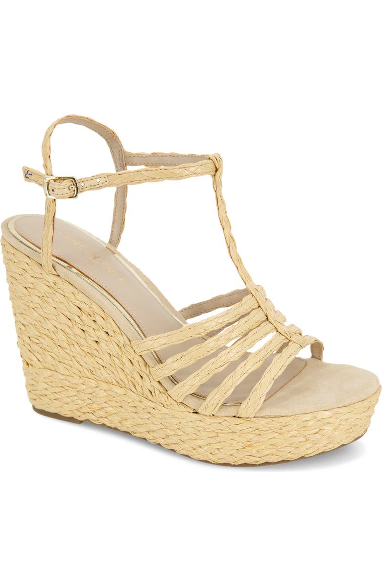 Kenneth Cole Celia Ankle Strap Platform Wedge Sandal, Main, color, Natural Raffia