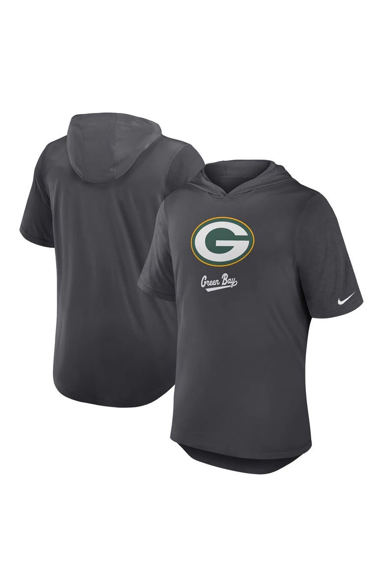Nike Men's Nike Anthracite Green Bay Packers Tri-Blend Performance Hoodie T-Shirt, Alternate, color, Anthracite