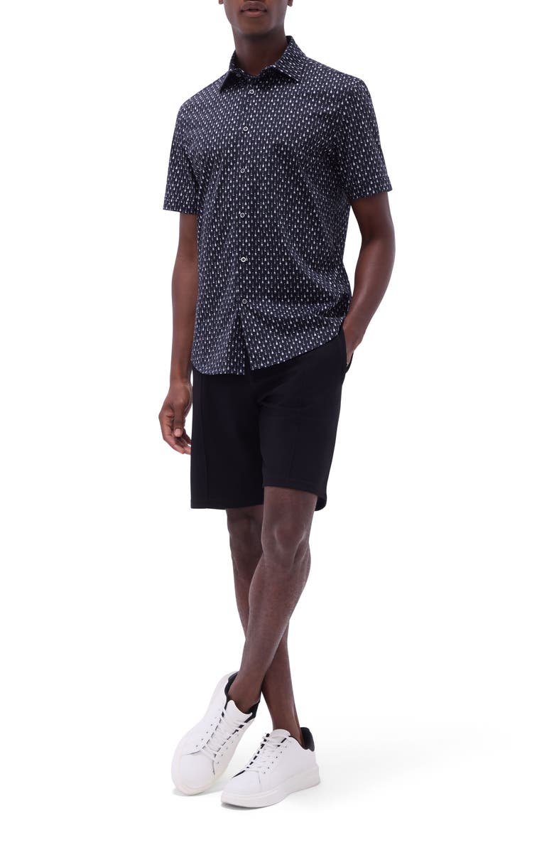 Bugatchi Miles OoohCotton<sup>®</sup> Guitar Print Short Sleeve Button-Up Shirt, Alternate, color, 
