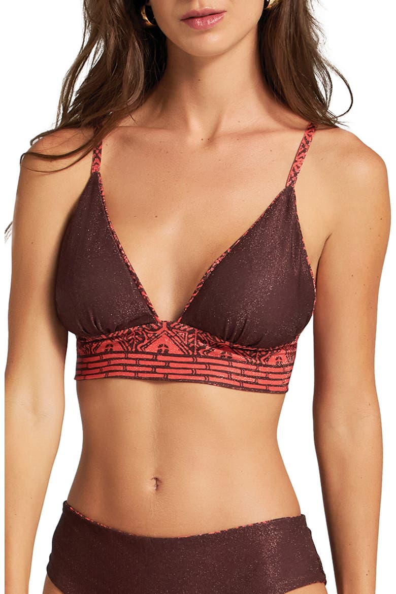 Reversible Banded Halter Bikini Top, Main, color, BROWN MULTI