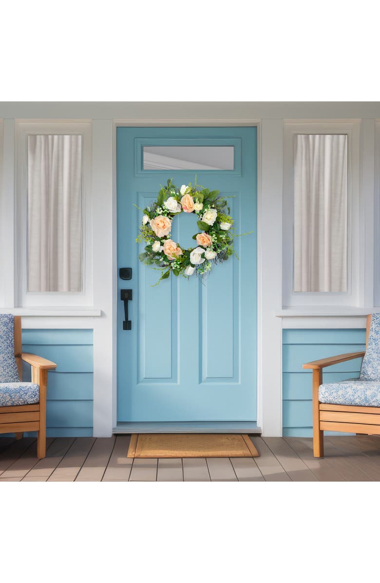 Northlight Rose and Foliage Artificial Spring Wreath - 24-Inch, Unlit, Alternate, color, Green