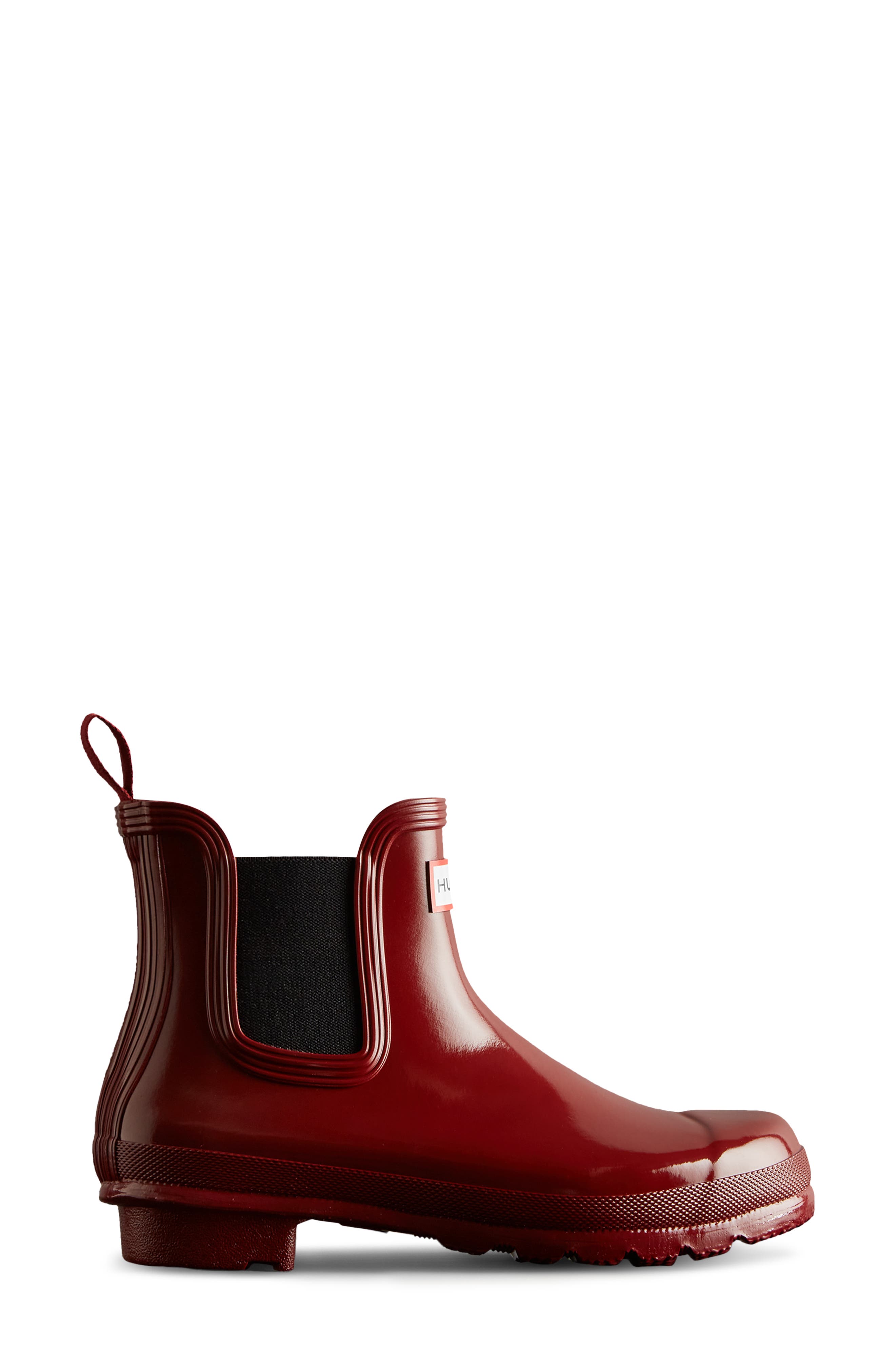 Hunter Original Gloss Waterproof Chelsea Boot, Alternate, color, Fall Red/ Black
