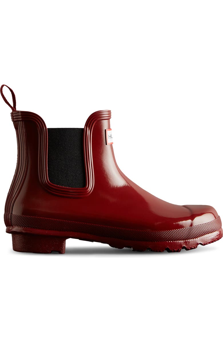 Hunter Original Gloss Waterproof Chelsea Boot, Alternate, color, Fall Red/ Black