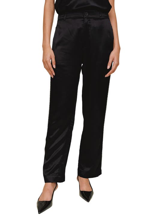 Beaded Piping Satin Pants