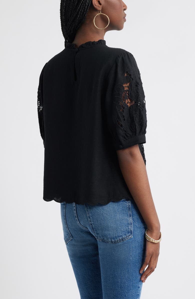 Treasure & Bond Embroidered Cutwork Puff Sleeve Linen Blend Top, Alternate, color,