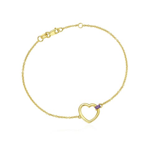 Baguette Amethyst Open Heart Bracelet