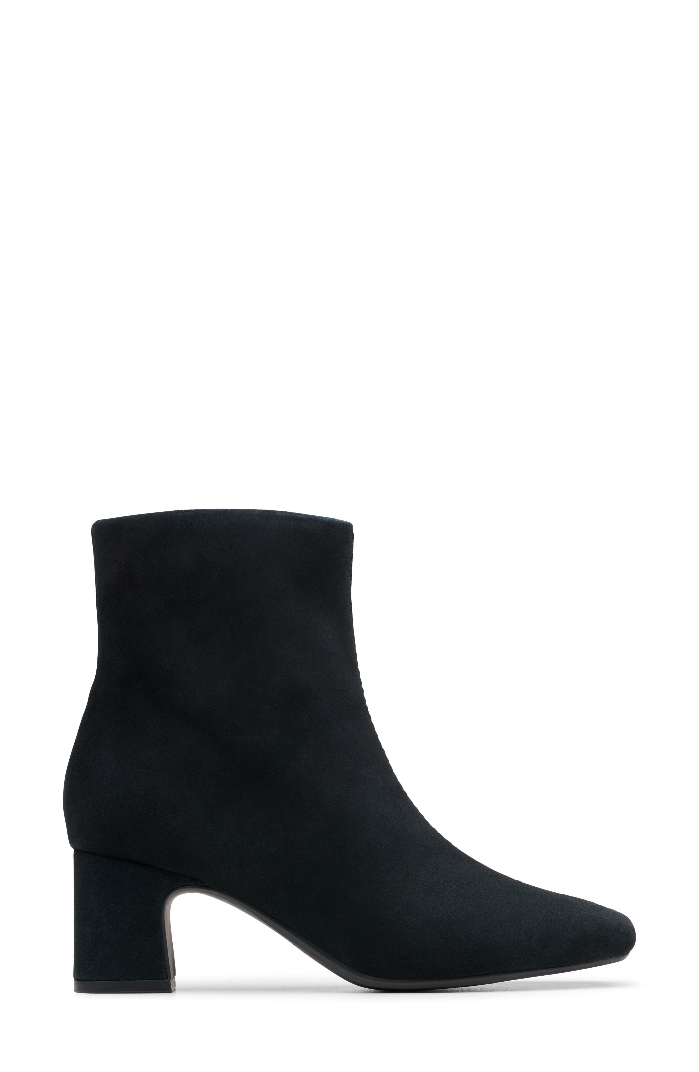 Clarks<sup>®</sup> Fernie Side Zip Block Heel Bootie, Alternate, color, Black Suede