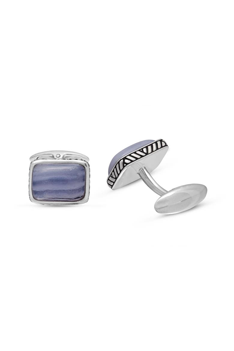 Blue Lace Agate Sterling Silver Men Cufflinks, Alternate, color, Silver