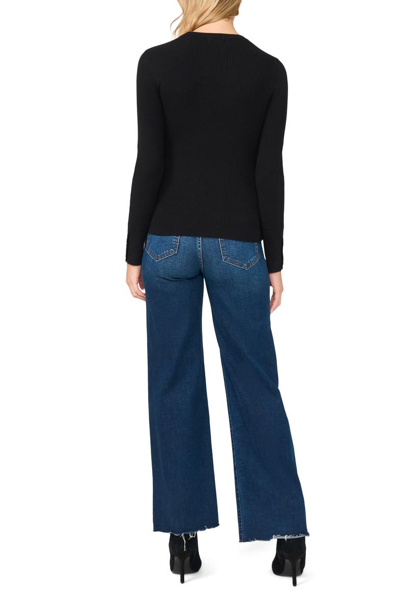 Button Cuff Rib Crewneck Sweater, Alternate, color, RICH BLACK