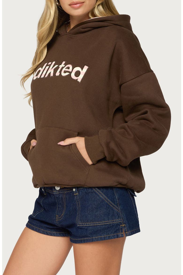 Stripey Graphic Hoodie, Alternate, color, BROWN-AND-PINK