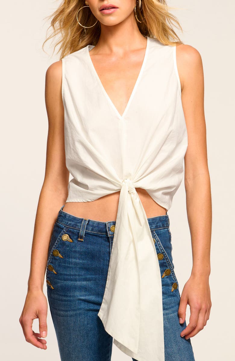 Ramy Brook Svetlana Tie Hem Sleeveless Crop Top, Main, color, White