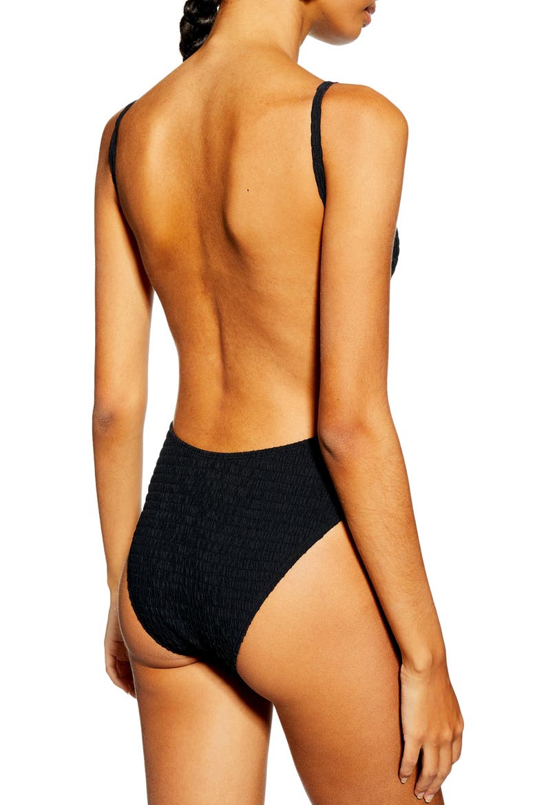 Plunge One-Piece Swimsuit, Alternate, color, BLACK
