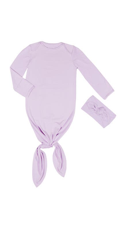 Everly Grey Long Sleeve Knotted Gown & Headwrap Set in Lavender 