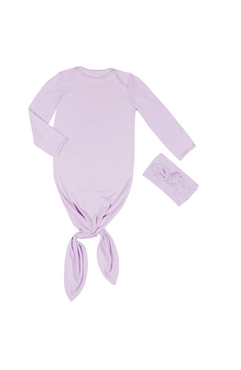 Everly Grey Long Sleeve Knotted Gown & Headwrap Set, Main, color, Lavender