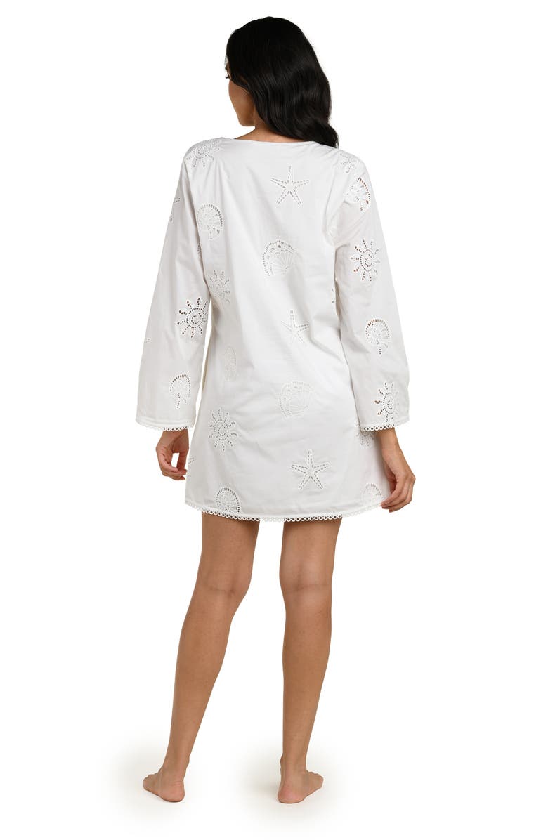 La Blanca Bayside Eyelet Stretch Cotton Cover-Up Tunic, Alternate, color, White