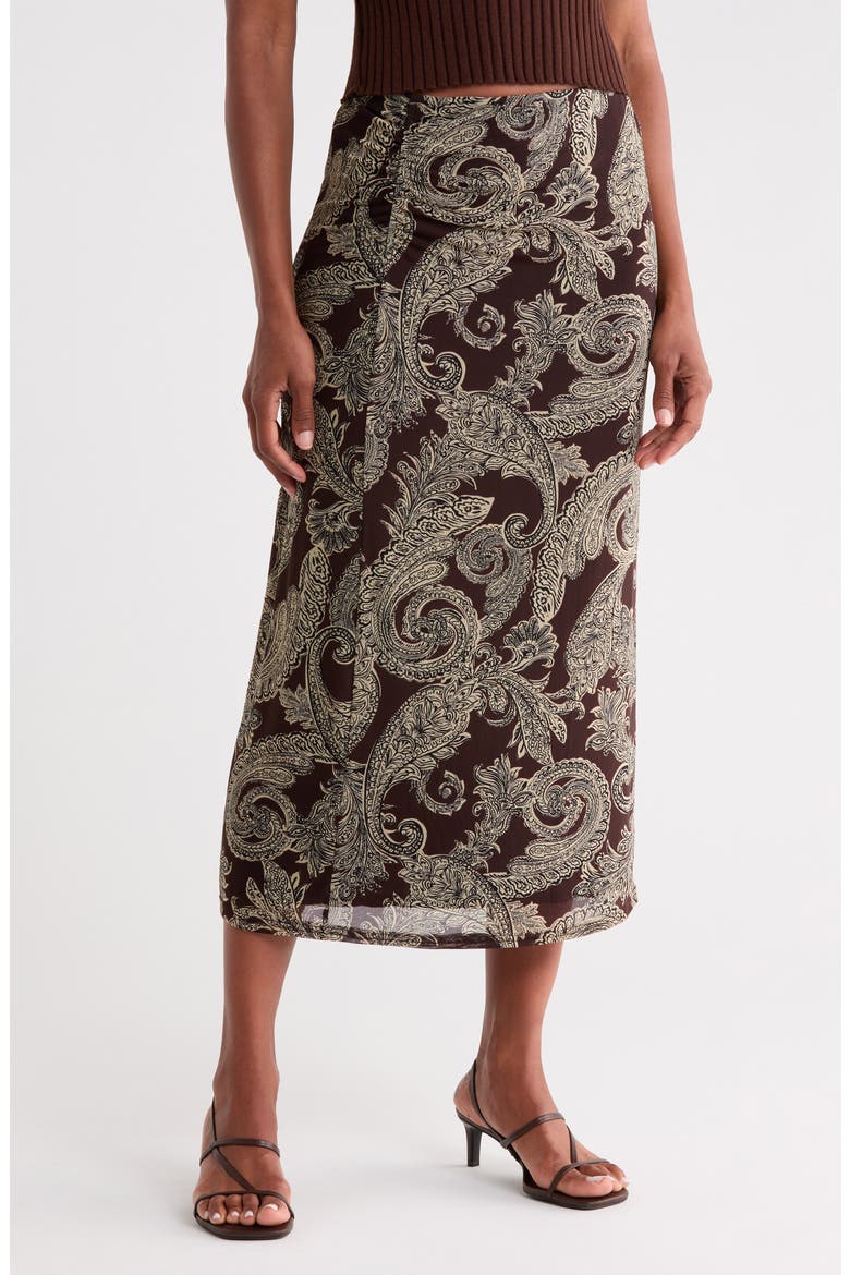 On the Way Printed Midi Skirt, Main, color, CHIP BROWN