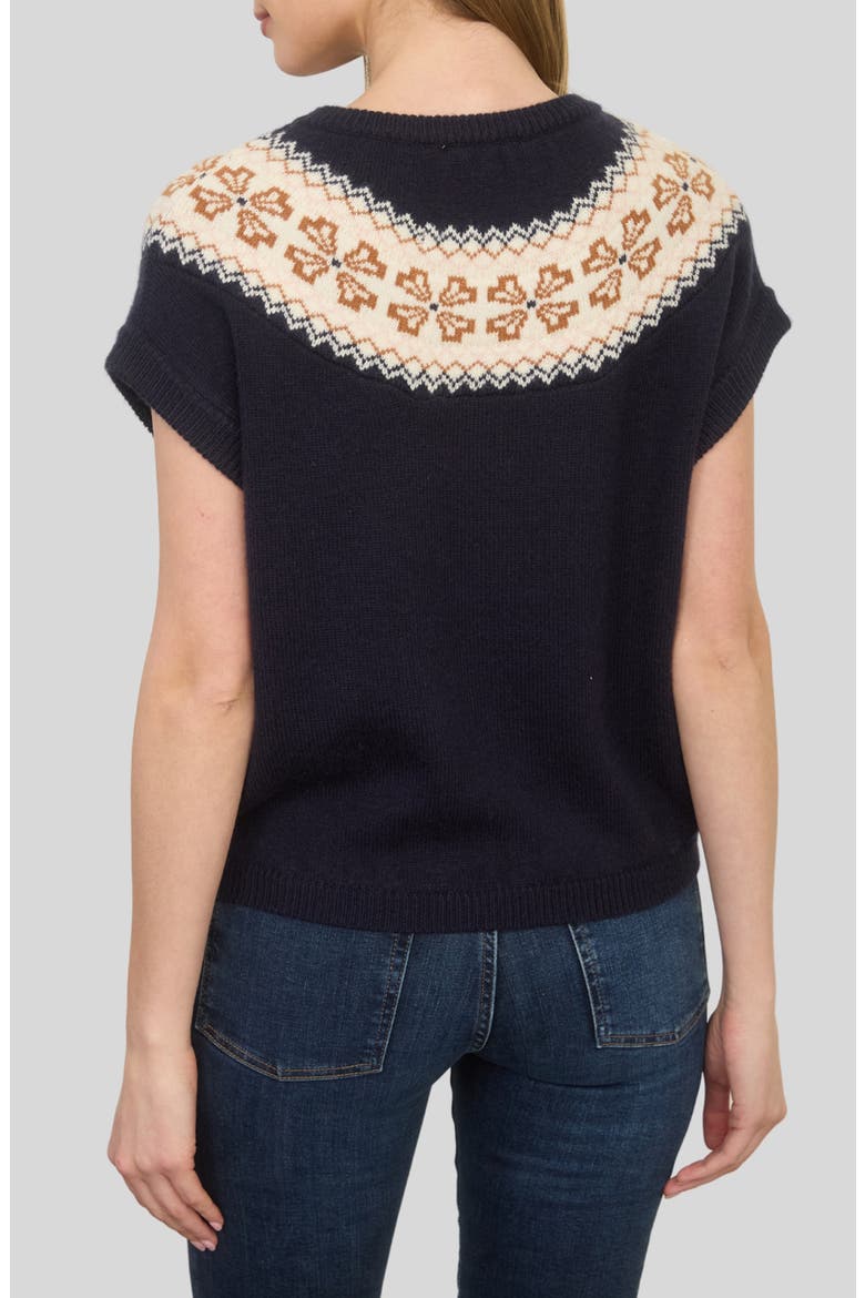 Fair Isle Yoke Short Sleeve Sweater, Alternate, color, NAVY