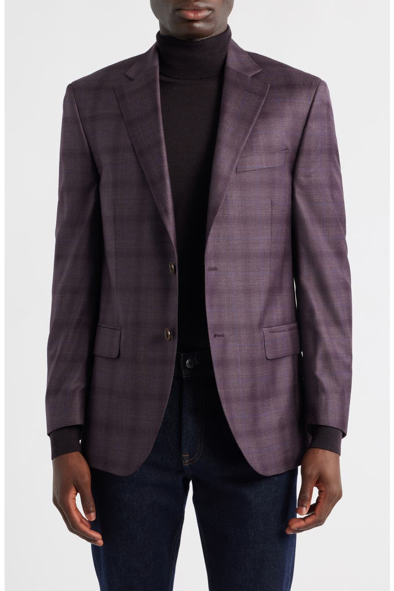 Flynn Classic Fit Ombré Check Wool Sport Coat, Main, color, DARK RED