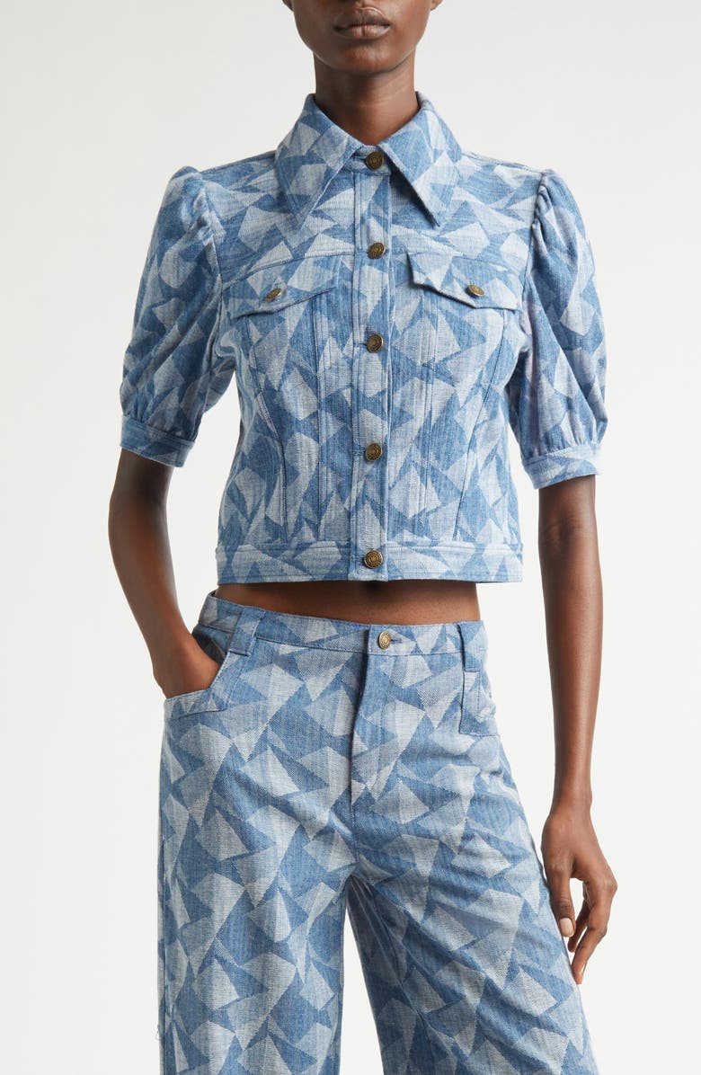 Ramy Brook Angelica Denim Jacket, Main, color, Geo Denim