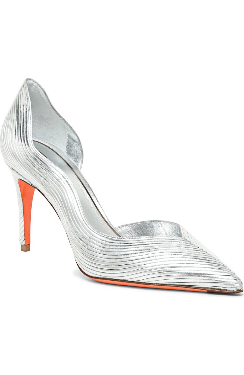 Santoni Women's leather high-heel pump, Main, color, Silver