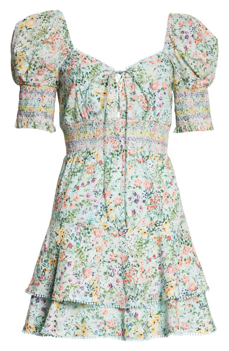Alice + Olivia Crawford Floral Sweetheart Puff Sleeve Minidress, Alternate, color, 