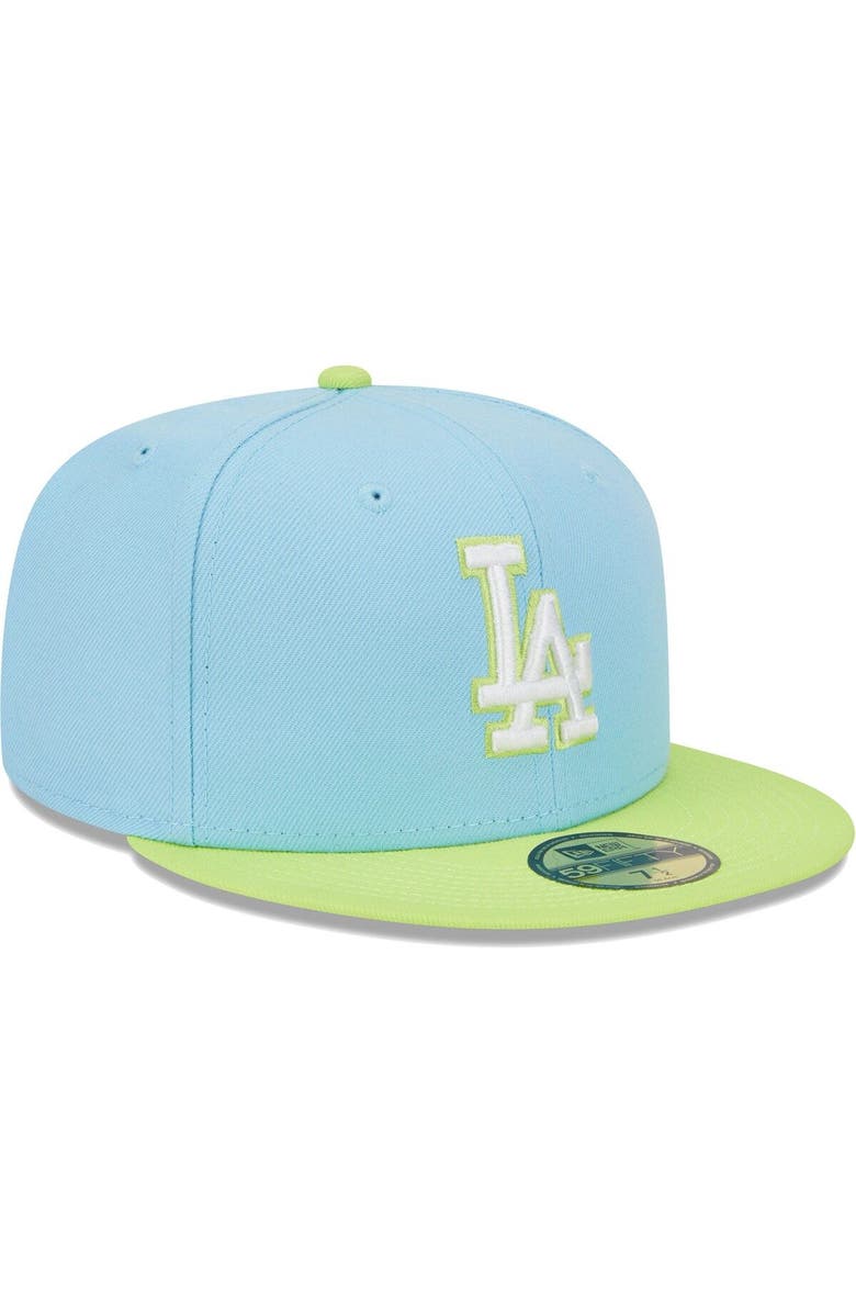 New Era Men's New Era Light Blue/Neon Green Los Angeles Dodgers Spring Color Two-Tone 59FIFTY Fitted Hat, Alternate, color, Light Blue
