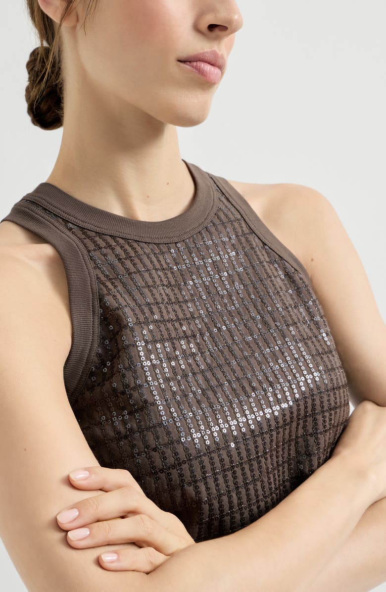 Brunello Cucinelli Dazzling Embroidery top, Alternate, color, Brown