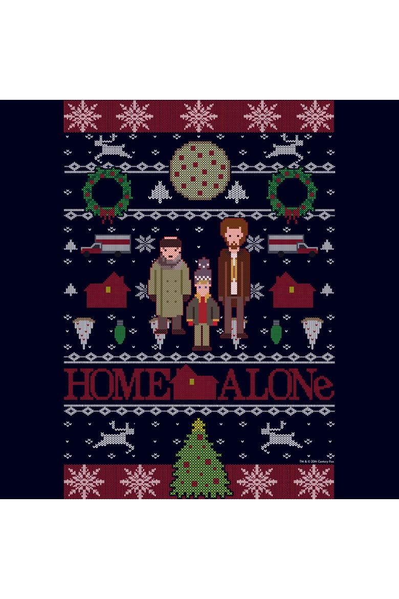 Men's Home Alone Characters Ugly Sweater Graphic Tee, Alternate, color, Navy Blue