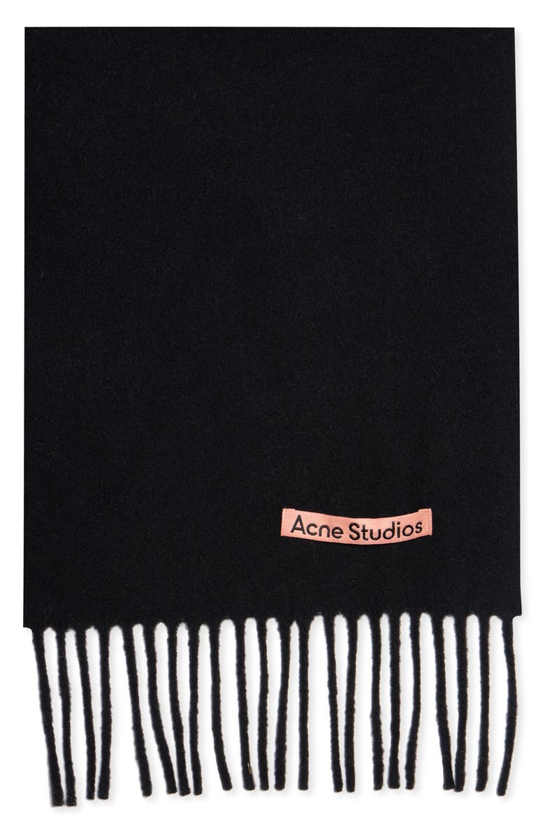 Acne Studios Fringe Wool Scarf, Alternate, color, Black