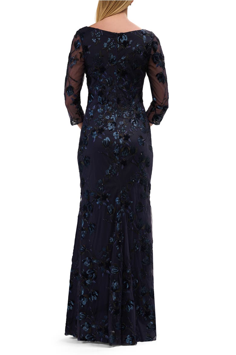 Three Quarter Sleeve Sequin Lace Mother of the Bride Dress, Alternate, color, Navy