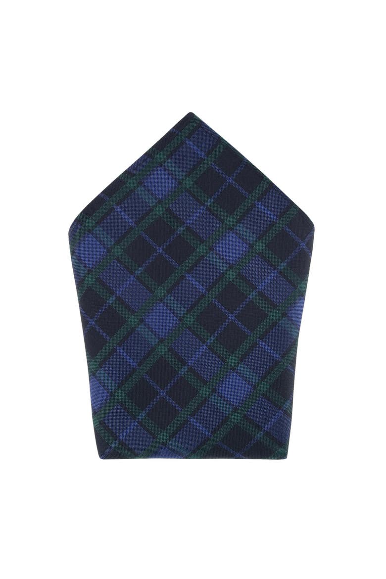Ives Green and Navy Blackwatch Plaid Silk Pocket Square, Main, color, Green and Navy Plaid