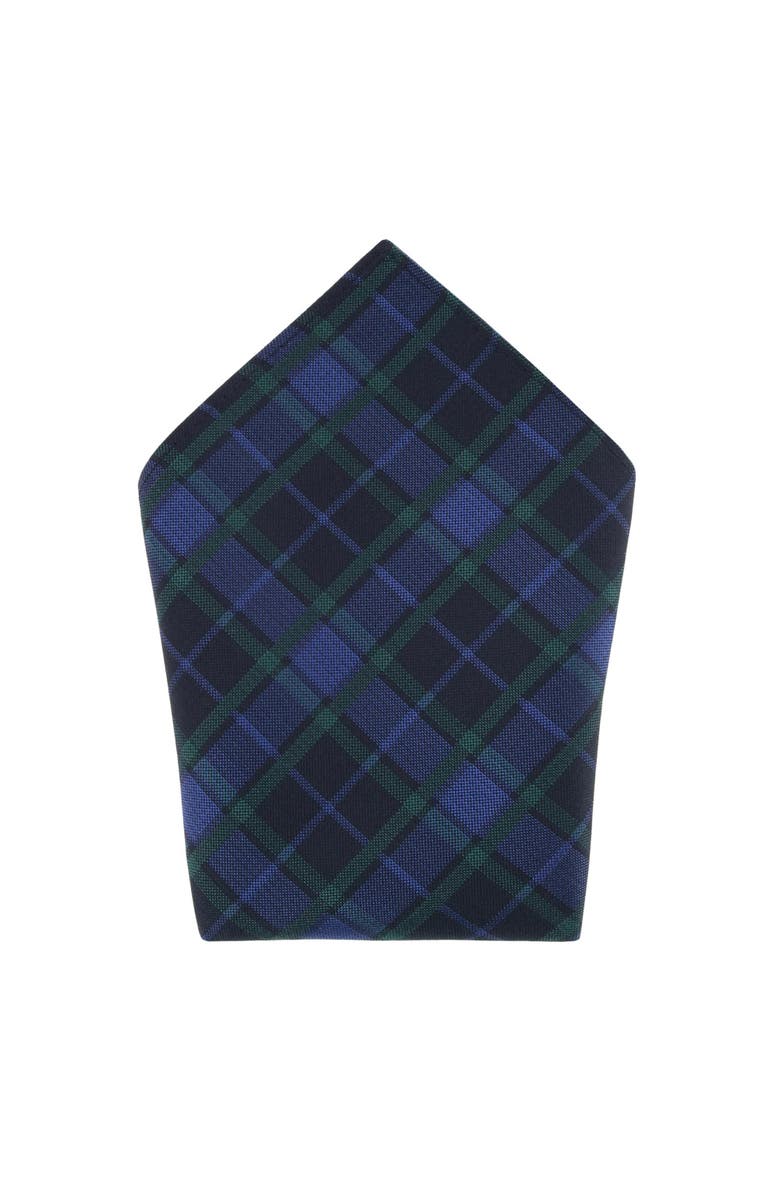 Trafalgar Ives Green and Navy Blackwatch Plaid Silk Pocket Square, Main, color, Green And Navy Plaid
