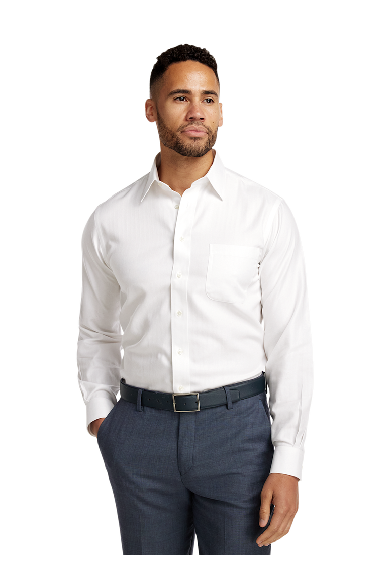 Slim Fit Non-iron Cotton Herringbone Point Collar Dress Shirt, Alternate, color, White