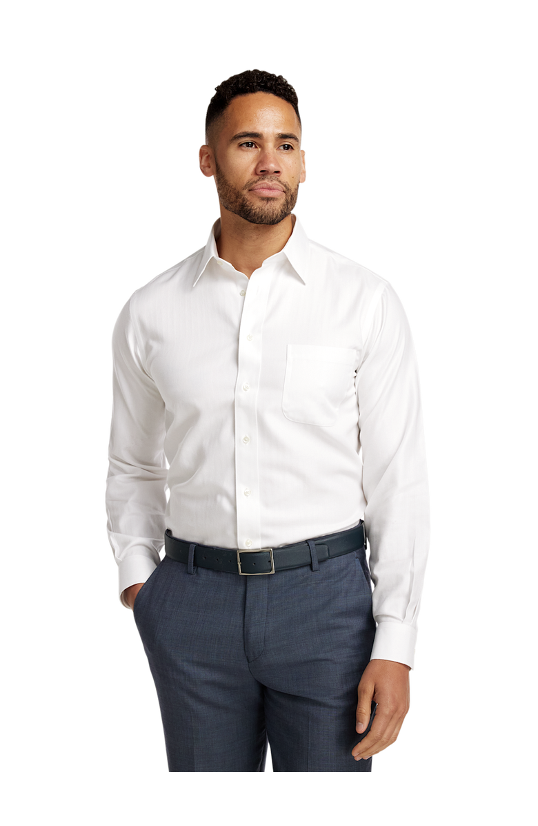 Paul Fredrick Non-iron Cotton Herringbone Point Collar Dress Shirt, Alternate, color, White