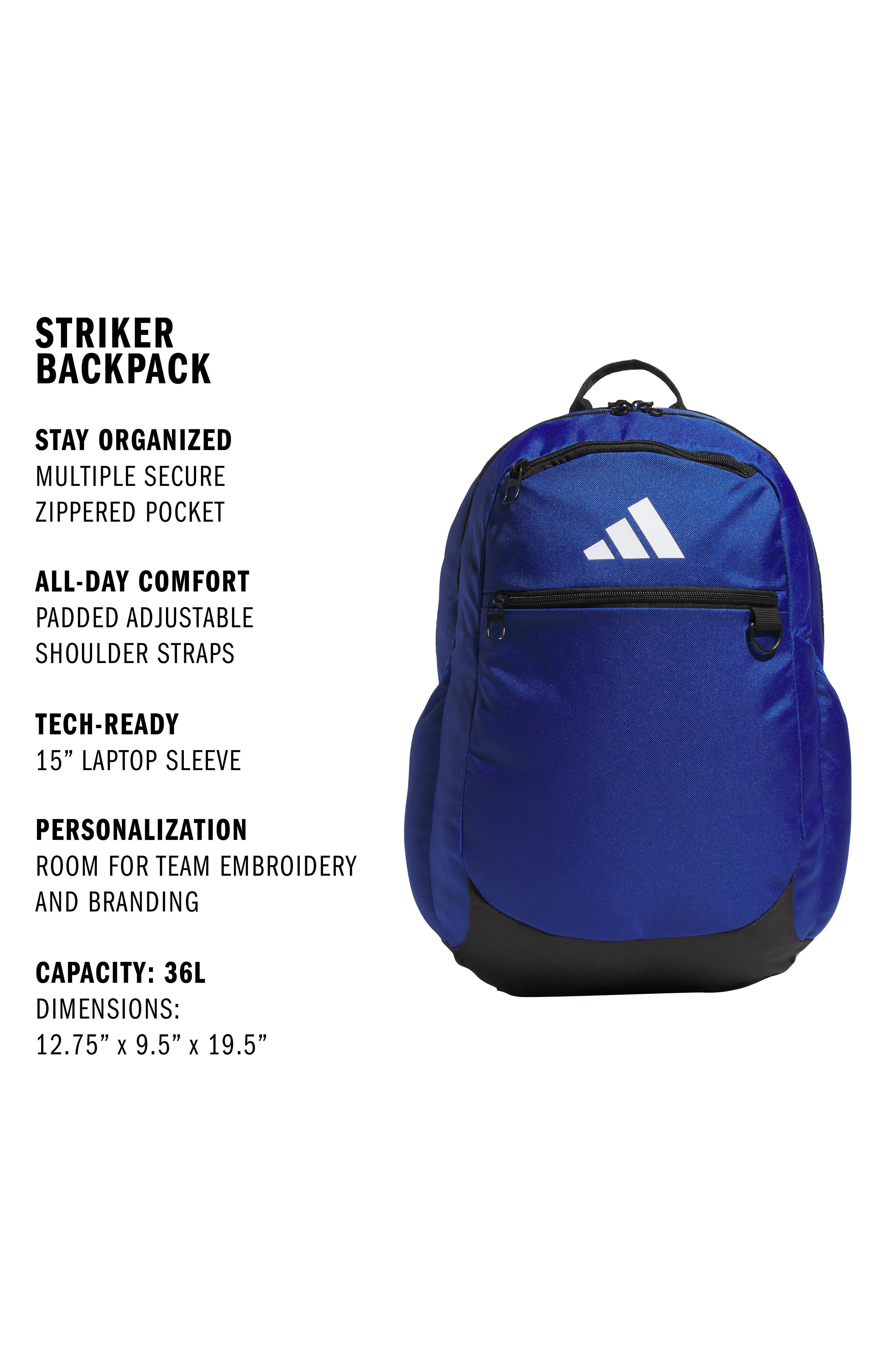 adidas Kids' Striker 3 Backpack, Alternate, color, Team Royal Blue