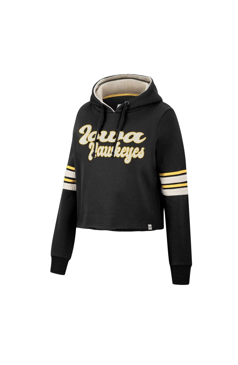 COLOSSEUM Women's Colosseum Black Iowa Hawkeyes Retro Cropped Pullover Hoodie, Alternate, color, 
